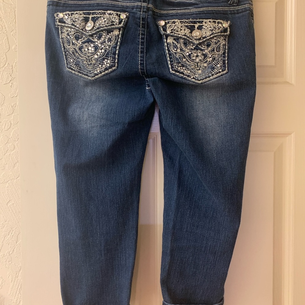Wallflower Dark Blue Embroidered Cropped Jeans